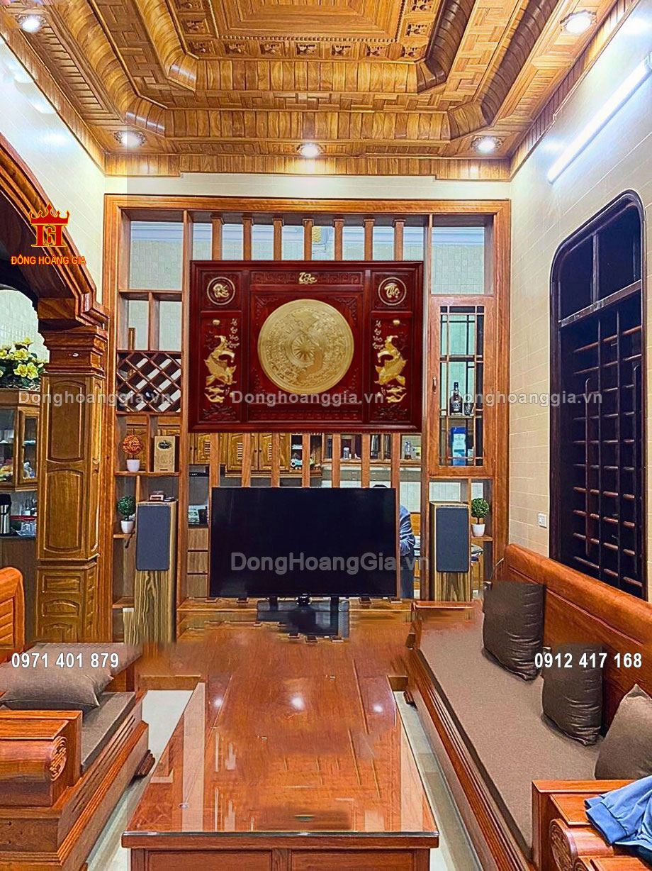 Tranh trống đồng cá chép mạ vàng 24K được chế tác cho khách hàng